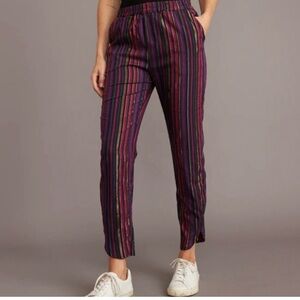 MARINE LAYER | Striped Purple & Golf Allison Straight Cropped Ankle Pants (L)